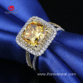 14K White Gold Cushion Yellow Diamond Moissanite Ring